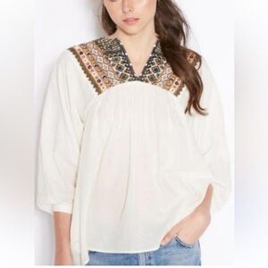Mango Cream Boho Blouse with Embroidered Details